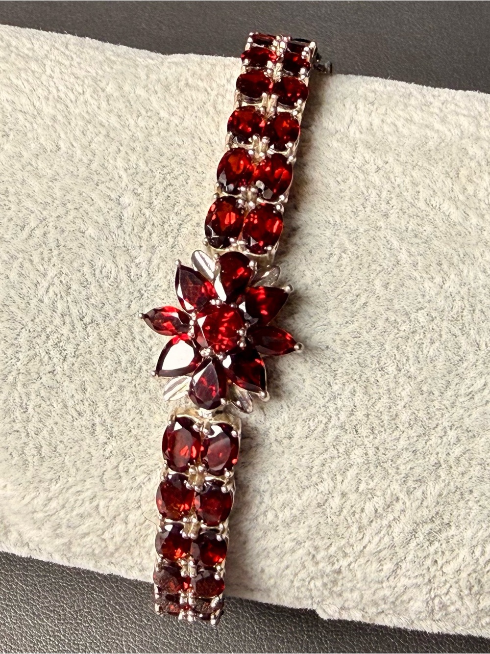 925 Silver & Garnet Floral Bracelet